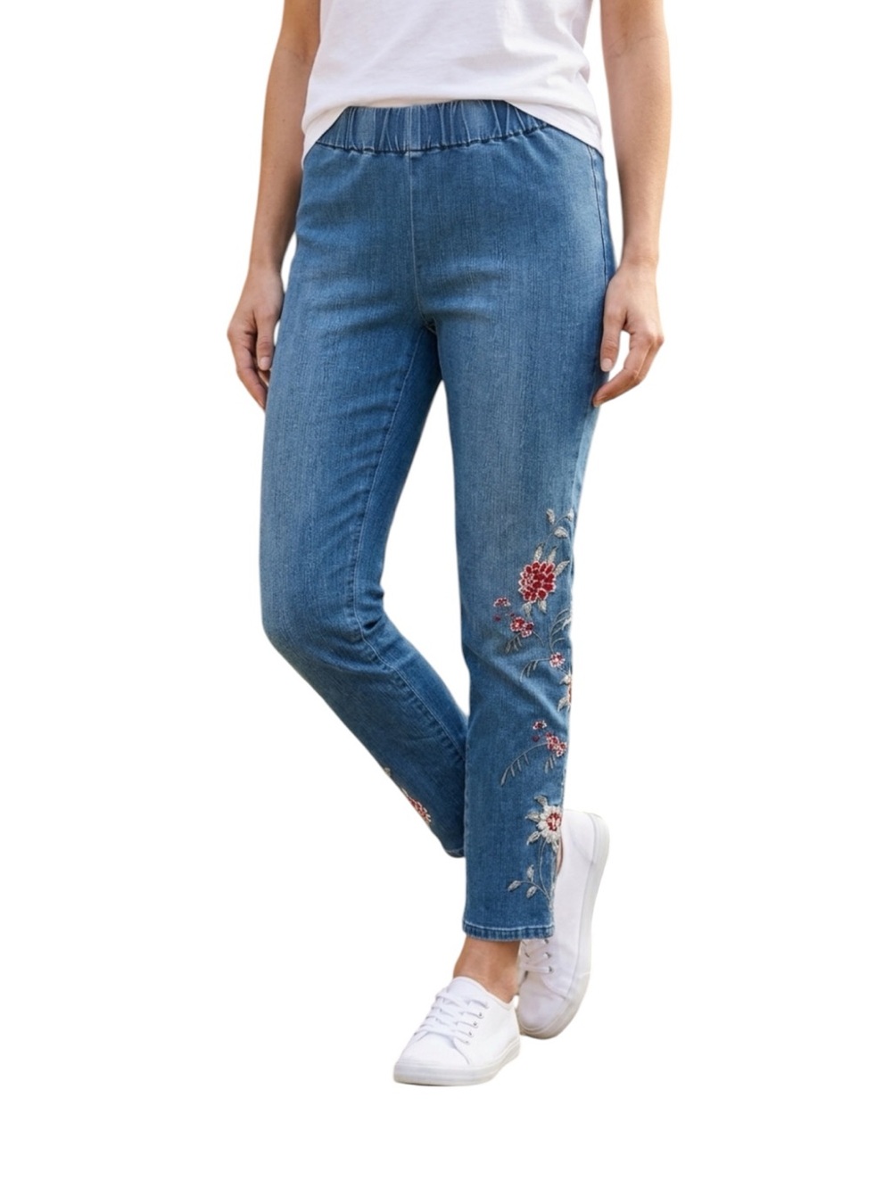 Soft Surroundings Blue Cropped Embroidered Ankle Jeans Size M